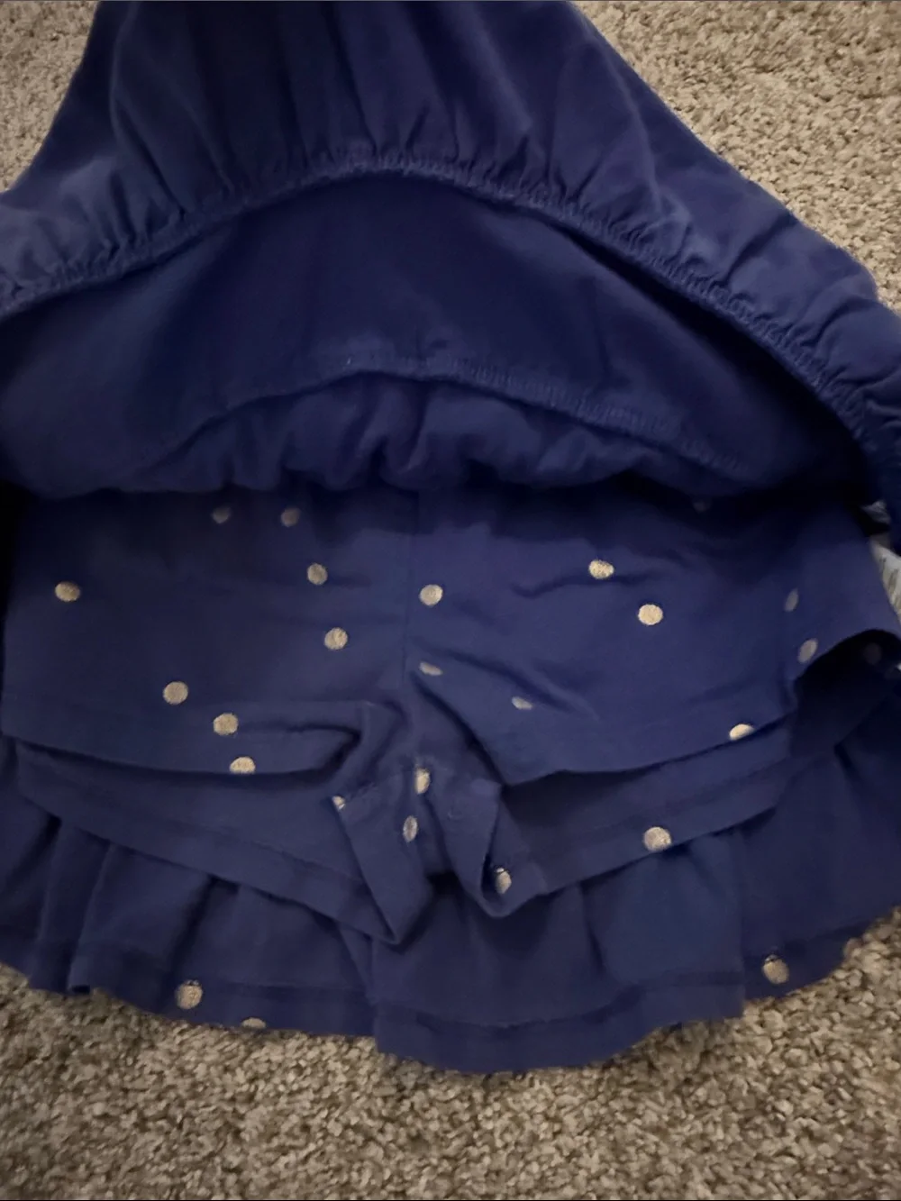Boden Girls Navy Ruffle Layered skort with Gold Polka Dots size 6-7Y